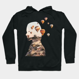 Double exposure of Cappadocia's ballons Hoodie